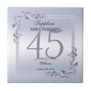 Azulejo De Cerâmica Sapphire Gem & Glitter 45º aniversário de casament