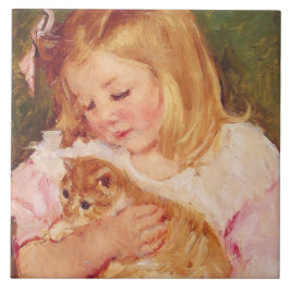 Azulejo De Cerâmica Sara Holding um Gato (por Mary Cassatt)
