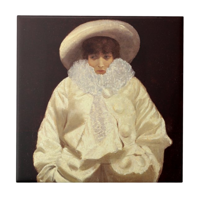 Azulejo De Cerâmica Sarah Bernhardt como Pierrot (Frente)