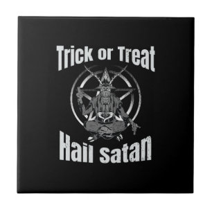 Azulejo De Cerâmica Satã de granizo Pentagram no Halloween