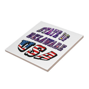 Azulejo De Cerâmica Sate of Delaware Picture and USA Flag Text