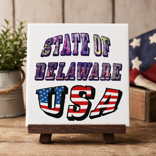 Azulejo De Cerâmica Sate of Delaware Picture and USA Flag Text