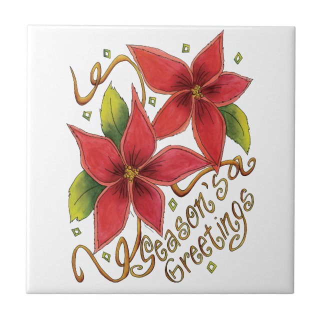 Azulejo De Cerâmica Saudações da Festa de Natal com Poinsettias (Frente)