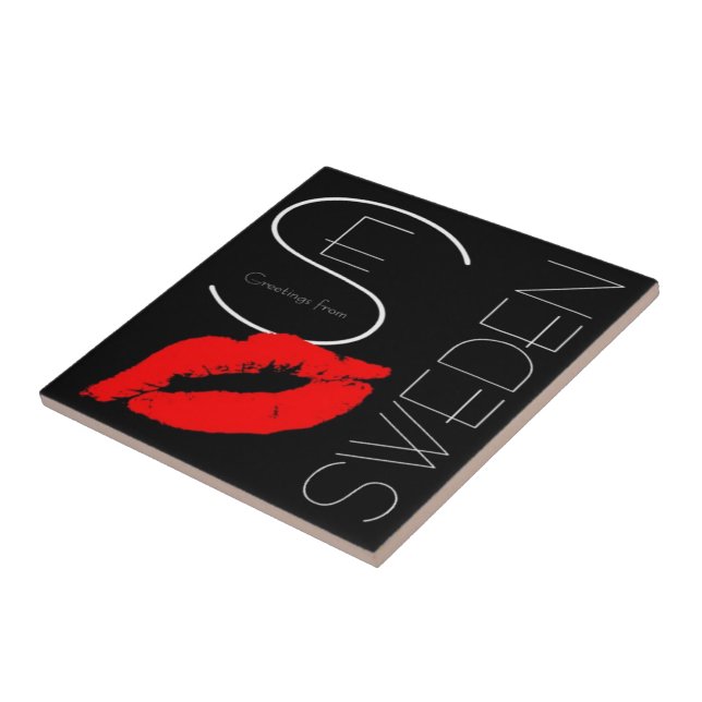 Azulejo De Cerâmica Saudações da Suecia Red Lipstick Love Kiss Black (Lateral)