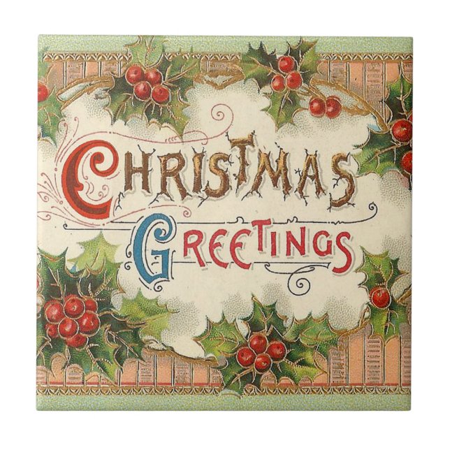 Azulejo De Cerâmica Saudações de Natal Azevinho (Frente)