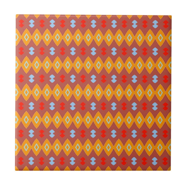 Azulejo De Cerâmica Savana Dourada Africana Laranja e Marfim Geométric (Frente)