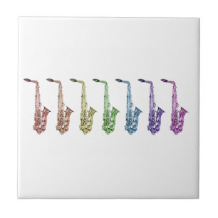 Azulejo De Cerâmica Saxofone Arco-Íris Jazz Colorido