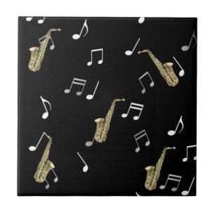 Azulejo De Cerâmica Saxofone Jazz e Notas Musicais