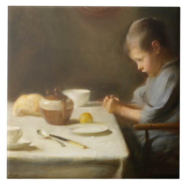 Azulejo De Cerâmica Say Grace (Garoto Rezando na Mesa) (Frente)