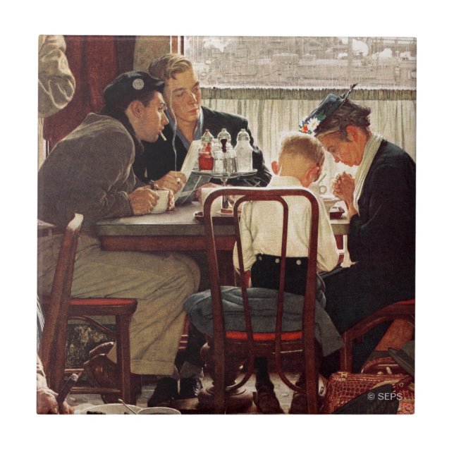 Azulejo De Cerâmica Say Grace por Norman Rockwell (Frente)