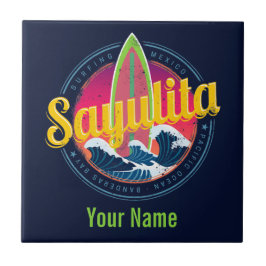 Azulejo De Cerâmica Sayulita Mexico Surfer Vintage Wave Sunset