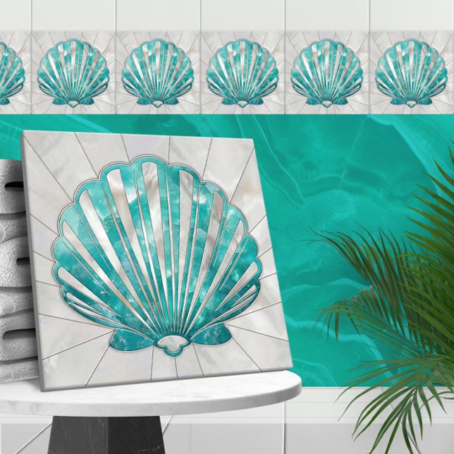 Azulejo De Cerâmica Scallop Shell - Aquamarine e Pérolas (Criador carregado)