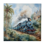 Azulejo De Cerâmica Scenic Landscape a Victorian Train<br><div class="desc">A lovely mountain landscape with a Victorian train and a castle in background</div>