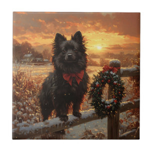 Azulejo De Cerâmica Schipperke Dog Rustic Winter Sunset