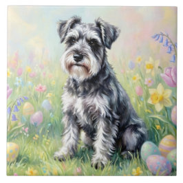Azulejo De Cerâmica Schnauzer Caprichoso com Ovos de Páscoa