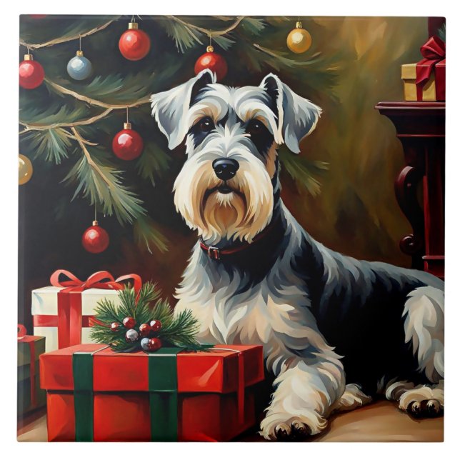 Azulejo De Cerâmica Schnauzer Dog Christmas (Frente)