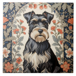 Azulejo De Cerâmica Schnauzer Elegante Inspirado em William Morris Flo