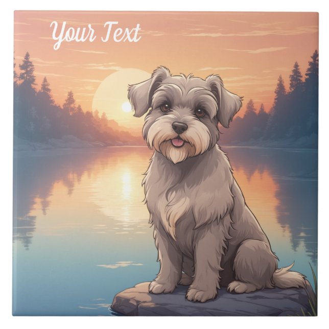 Azulejo De Cerâmica Schnauzer perto do lago (Frente)