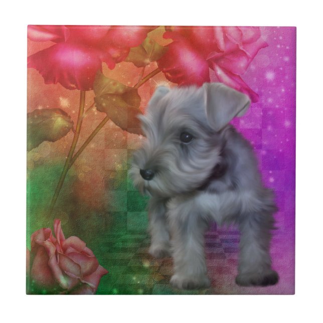 Azulejo De Cerâmica Schnauzer Puppy Dog Animal Art (Frente)