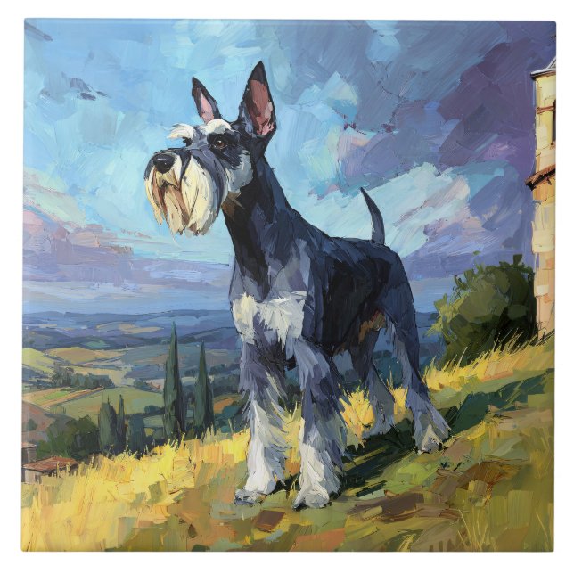 Azulejo De Cerâmica Schnauzer Sunlit Countryside Landscape Art (Frente)