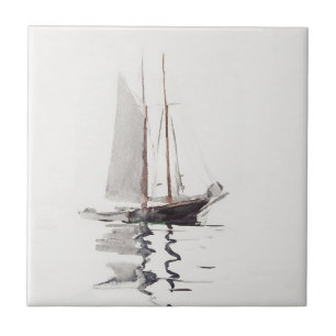 Azulejo De Cerâmica Schooner com duas pernas, com Dory, por Winslow Ho