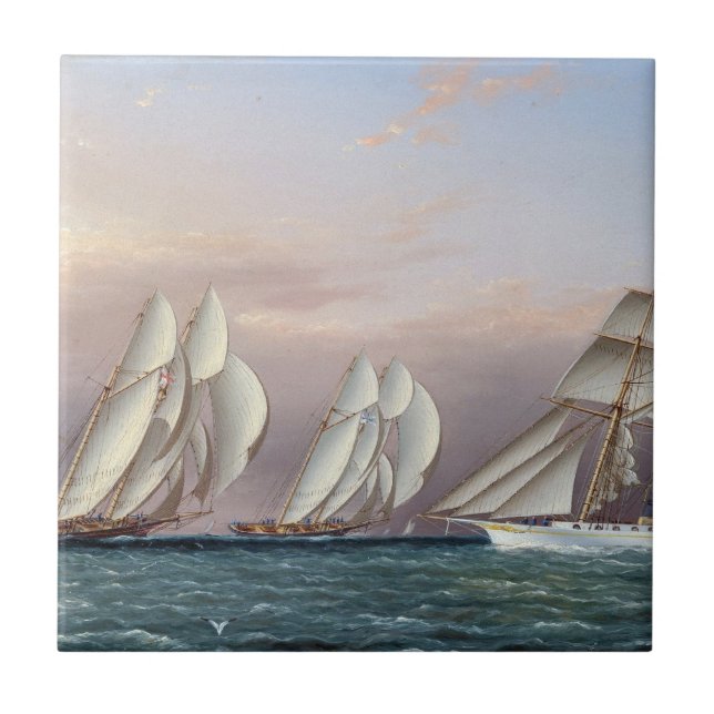 Azulejo De Cerâmica Schooners Dreadnwon e Columbia 1870 (Frente)
