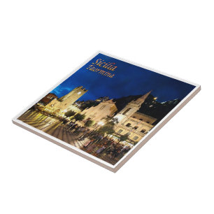 Azulejo De Cerâmica SCL061 TAORMINA à noite, Sicília, Itália,