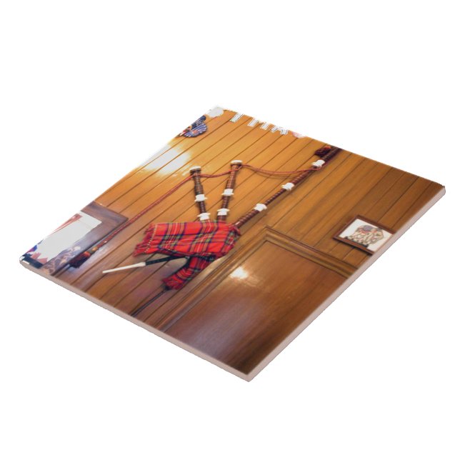 Azulejo De Cerâmica Scotland Bagpipe Tartan Xadrez Instrumento Musical (Lateral)