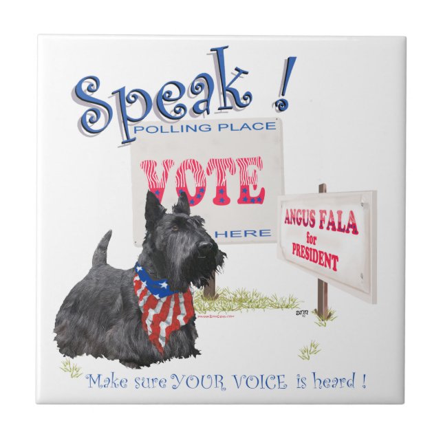 Azulejo De Cerâmica Scottie Angus Fala para Presidente (Frente)