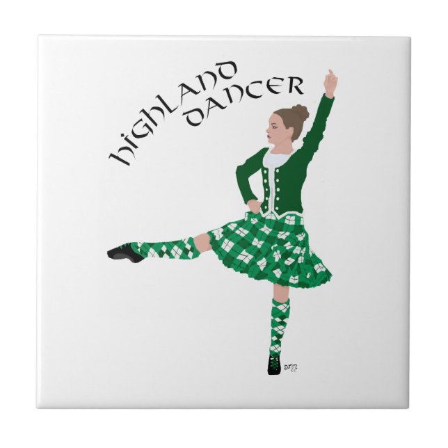 Azulejo De Cerâmica Scottish Highland Dancer - Green (Frente)