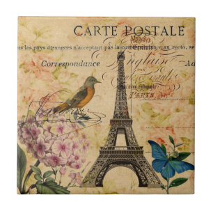 Azulejo De Cerâmica Scripts Hydrangea French Bird Paris Torre Eiffel