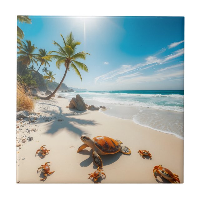 Azulejo De Cerâmica Sea  Crabs on Tropical Beach – Serene Ocea (Frente)