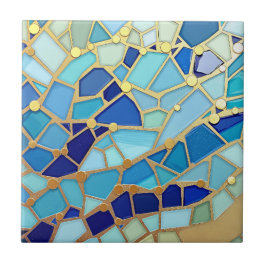 Azulejo De Cerâmica Sea of Waves Blue and Gold Mosaic Fine Art