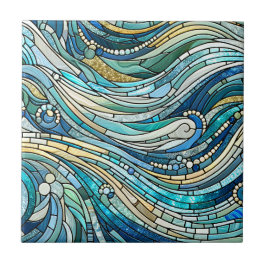 Azulejo De Cerâmica Sea of Waves Teal Mosaic Fine Art