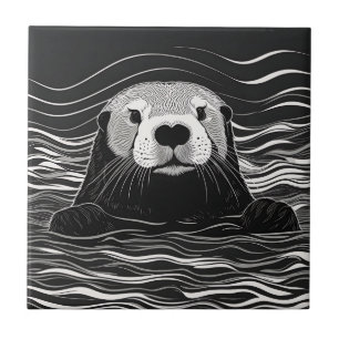 Azulejo De Cerâmica Sea Otter Natação