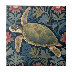 Azulejo De Cerâmica Sea Turtle William Morris estilo Hawaiai Tropical
