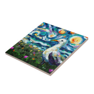 Azulejo De Cerâmica Seagull Van Gogh Style Beach Sky Blue Teal