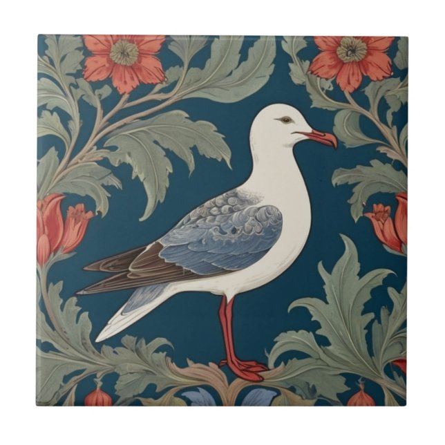 Azulejo De Cerâmica Seagull William Morris Estilo Mar Direito Pássaro  (Frente)