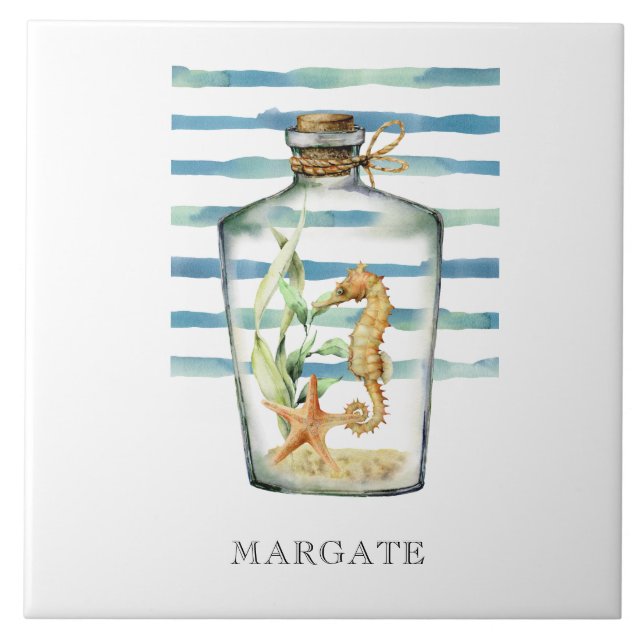 Azulejo De Cerâmica SEAHORSE de aquarela em Barrafa Beach MARGATE (Frente)