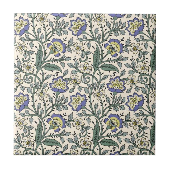 Azulejo De Cerâmica Seamless blue, yellow, and white floral pattern  (Frente)