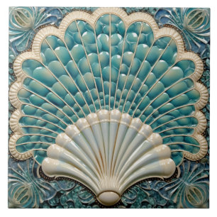 Azulejo De Cerâmica Seashell Aquamarine Art Deco Inspirado