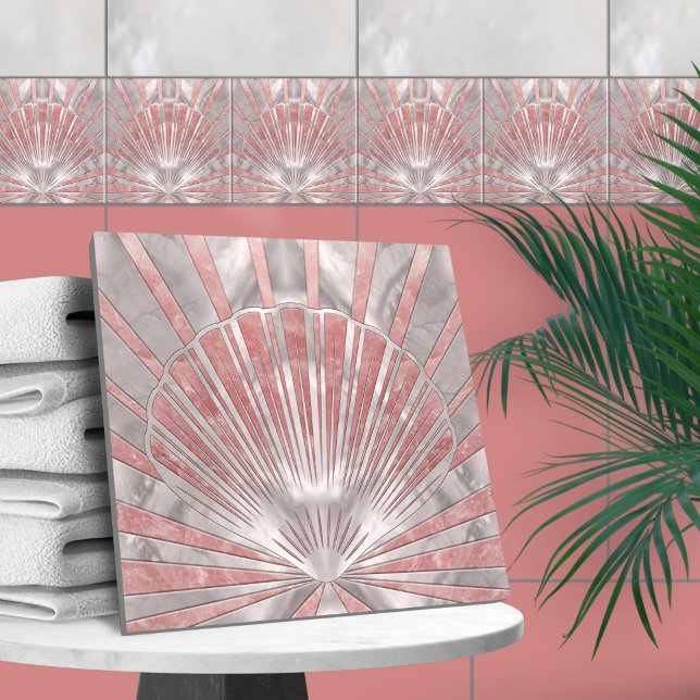 Azulejo De Cerâmica Seashell Art Deco - Rosa Quartz e Pearl (Criador carregado)