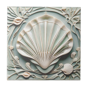 Azulejo De Cerâmica Seashell Art Nouveau Faux Alivio Casa Branca
