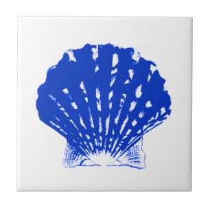 Azulejo De Cerâmica Seashell - azuis cobaltos e branco