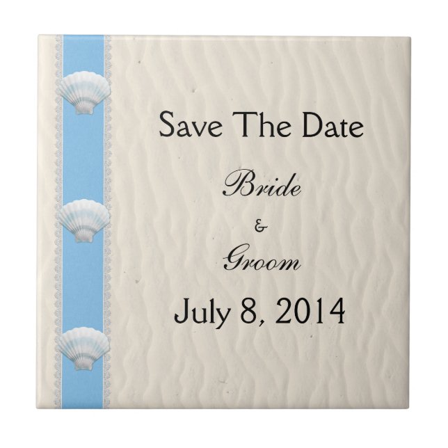 Azulejo De Cerâmica Seashell Beach Wedding Save The Date (Frente)