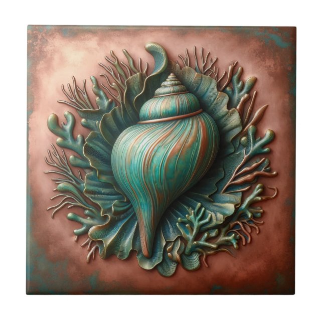 Azulejo De Cerâmica Seashell Copper e Patina Beach House (Frente)
