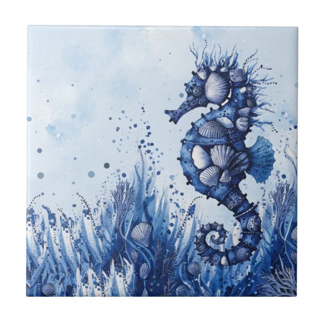 Azulejo De Cerâmica Seashells Seahorse (Frente)