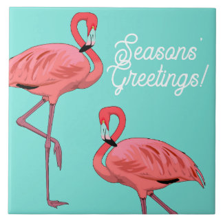 Azulejo De Cerâmica Seasons Greetings Tropical Flamingos Decorative