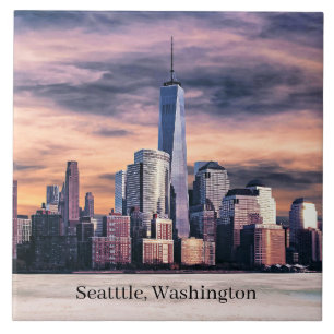 Azulejo De Cerâmica Seattle, Washington Cityscape, rotulado,