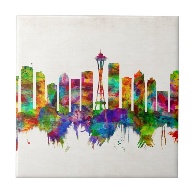 Azulejo De Cerâmica Seattle Washington Skyline (Frente)